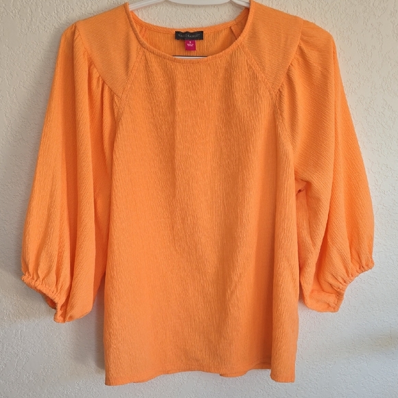 Vince Camuto Tops - Vince Camuto Bright Orange Textured Balloon-Sleeve Blouse